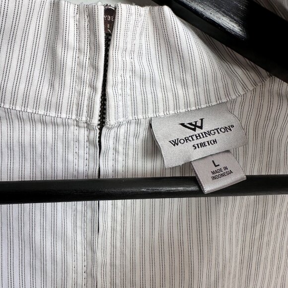 Worthington Striped Sleeveless Ruffle Front Cotton Blend  Blouse L - Picture 7 of 8